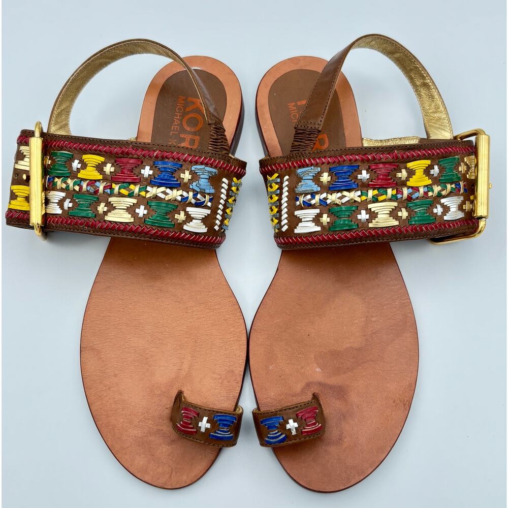 KORS Michael Kors Boho Woven Leather Toe Ring Slingback Sandals Womens 8M